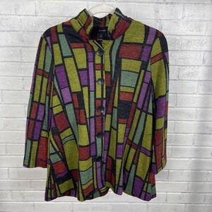 Ali Miles Abstract Geometric Print Jacket Topper Womens Size S Artsy Lagenlook